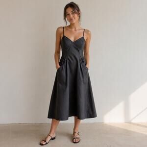 GOELIA Dress Womens 4 Black Cotton Sleeveless Corset Style Volume Skirt Midi